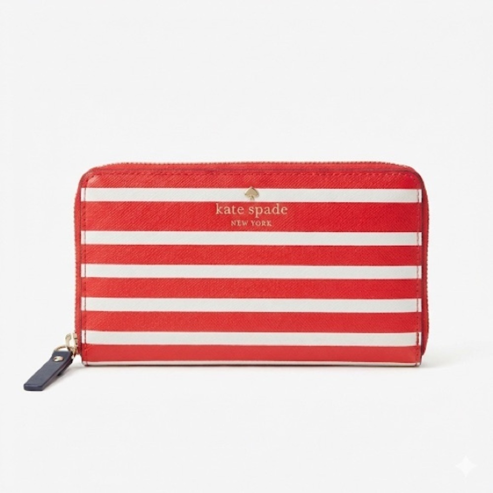 Kate Spade Zip Wallet Coral Cream Stripe Continental